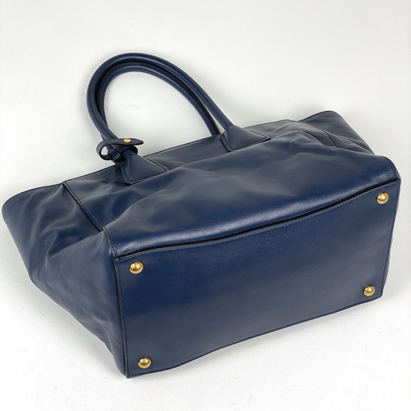 Prada Blue Leather Logo 2WAY Bag Shoulder Plate Tote - Picture 1 of 8